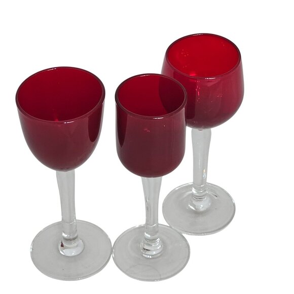 3 Ruby Red Cordial Glasses 5" sweet liquor 2oz mixed mini glassware bar stemware - Picture 4 of 5